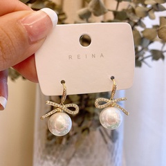Korea diamond bow pearl new earrings  hot-saling wholesale