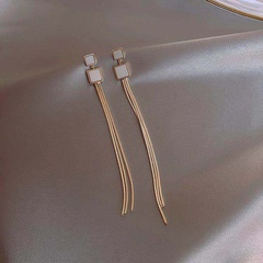 Pendientes simples de la nueva tendencia simple coreana de la borla larga cuadrada de la aguja de plata 925