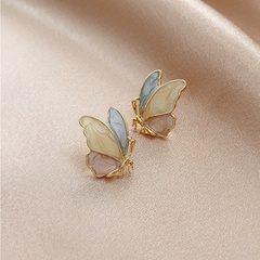 Fashion Color butterfly drip oil painted 925 silver needle Korean  alloy earrings