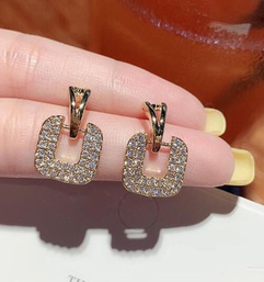 S925 silver needle Korean trend full diamond geometric square earrings