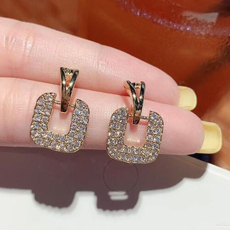 S925 silver needle Korean trend full diamond geometric square earrings's discount tags