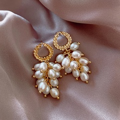 Fashion new S925 silver needle pearl grape bunch tassel wheat long earrings
