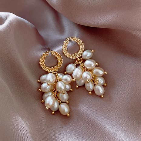 Fashion new S925 silver needle pearl grape bunch tassel wheat long earrings's discount tags