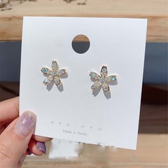 Korea flower diamond-studded color diamond S925 silver needle  petal earring