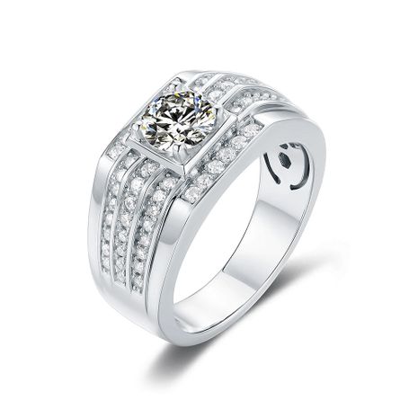 S925 Silver Platinum Plated Moissan Diamond Men's Ring 1 Carat Class D NHKL262089's discount tags