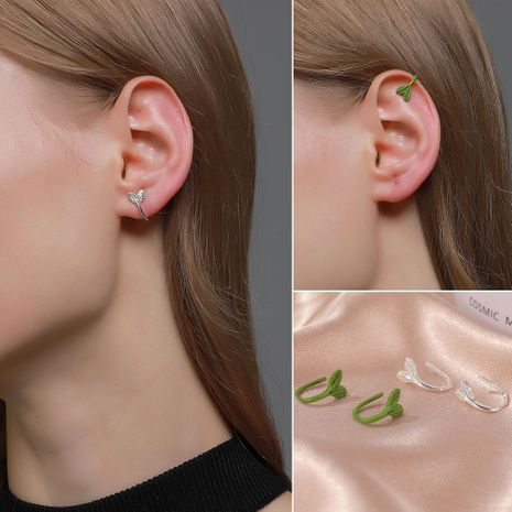 Korean simple tree leaf ear clips plant bud earrings's discount tags
