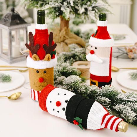 Christmas Decoration Knitted Flannel Cartoon Wine Bottle Cover Creative Cartoon Old Man Wine Bottle Cover Elk Wine Bottle Bag's discount tags