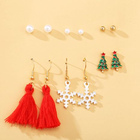 Ornament Creative Retro Pearl Tassel Snowflake Earring Set   NHPJ262379's discount tags
