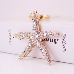 Creative cute diamond crystal starfish car keychain metal pendant handbag key chain