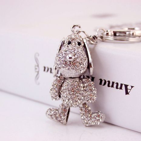 Creative Cute Diamond Silver Puppy Car Keychain's discount tags