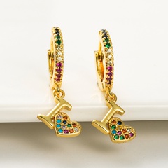 geometric heart-shaped rainbow series earrings copper micro-inlaid zircon letter earrings wholesale