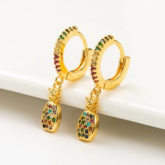 new fruit pineapple copper plated real gold micro-inlaid colorful zircon earrings