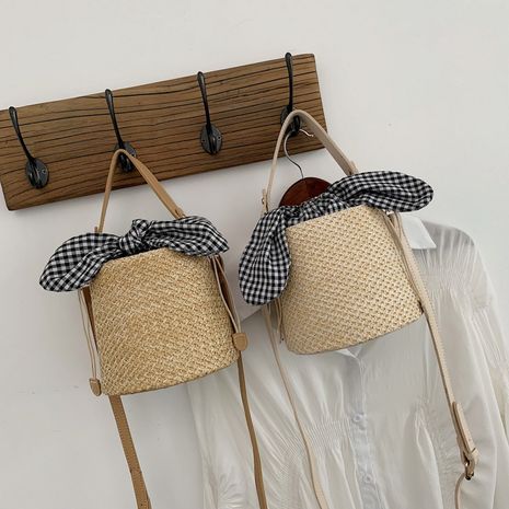 new  straw woven shoulder diagonal  straw woven bag's discount tags