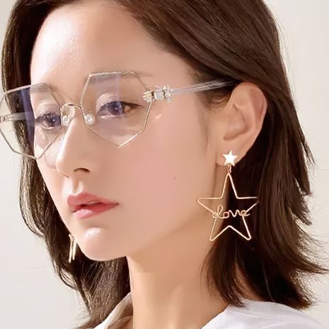 LOVE hollow five-pointed star trendy exaggerated long earrings fashion Korean earrings for women's discount tags