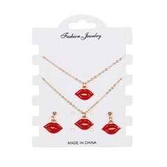 hot-selling jewelry bracelet earrings necklace set creative red lips necklace set