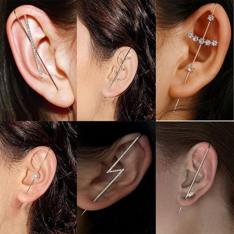 Creative Simple Alloy Inlaid Rhinestone Earrings Slash Earrings wholesale's discount tags