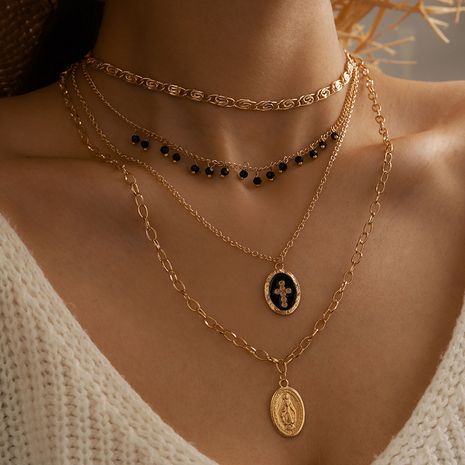 fashion black cross multi-layer rice bead clavicle chain necklace's discount tags