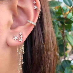 joyería moda estrella de cinco puntas borla super flash pendientes de diamantes pendiente de estrella clip de oreja
