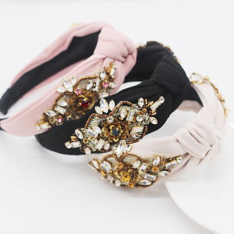 New fashion all-match rhinestone flower geometric fabric knotted headband  NHWJ263188's discount tags