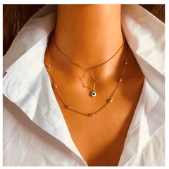 simple retro gold star small eyes pendant necklace multilayer alloy necklace