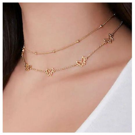 Fashion new exaggerated golden butterfly geometric chain necklace for women's discount tags