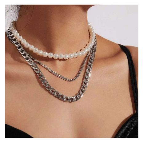 Mode créative chaîne épaisse et mince collier multicouche de perles collier de bijoux de chaîne de clavicule's discount tags