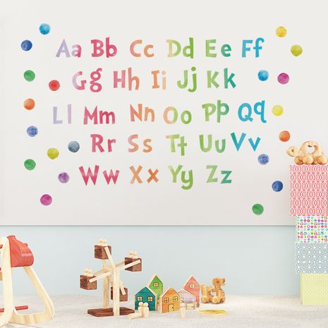Aquarell Welle Punkt Groß Kleinbuchstaben Englisch Alphabet Wandaufkleber Kindergarten Kinderzimmer selbstklebende Wandaufkleber's discount tags