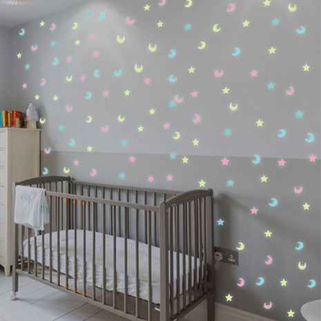 100 Stück leuchtende Mischfarbensterne und Mond 3D-Kunststoff fluoreszierende Kinderzimmer Wohnkultur Wandaufkleber's discount tags