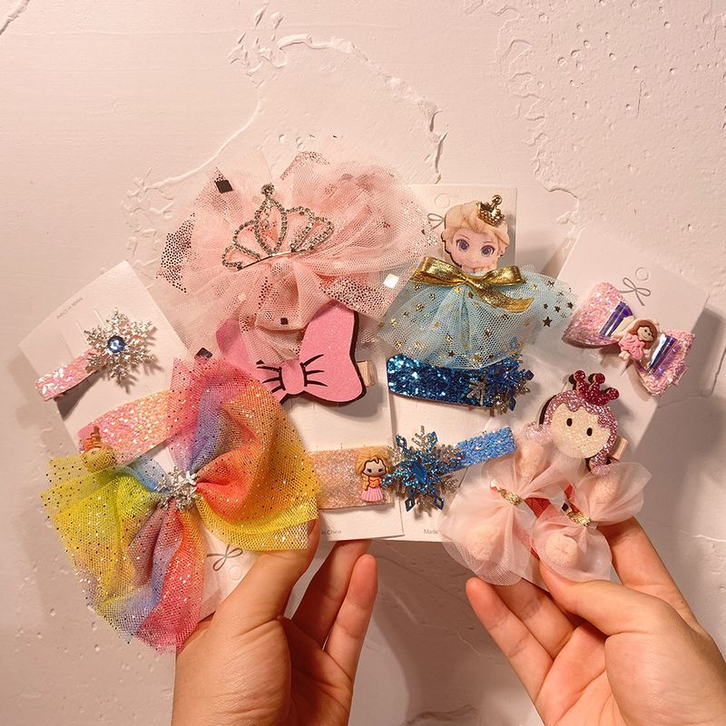 Korea new net yarn bow hairpin childrens hairpin crown ice and snow bangs BB side clip hair accessories
