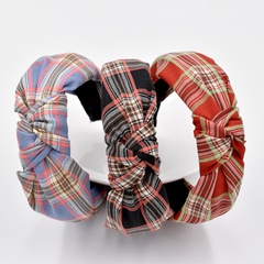 Autumn and winter fabric plaid striped knotted headband girls washing face hair accessories