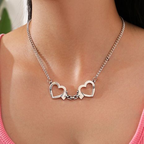 simple fashion  hollow double-heart clavicle chain heart-shaped handcuff couple necklace's discount tags
