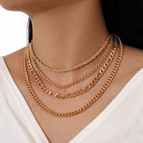 simple multi-layer clavicle chain necklace gold chain four layered necklace's discount tags