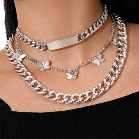 fashion new punk style long strip multi-layer silver flower butterfly tassel clavicle chain necklace's discount tags