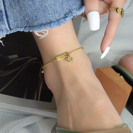 bracelet de cheville en acier titane zircon bébé éléphant à la mode de niche's discount tags