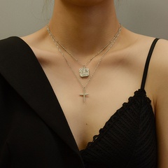 fashion No. 5 square pendant cross multi-layered women titanium steel necklace