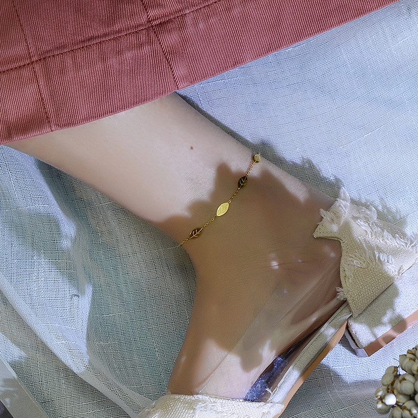 Bijoux Fins Bijoux Titane & Acier Inoxydable | Bracelet De Cheville En Acier Titane Plaqu Or En Forme De Feuille Sauvage En Forme De Feuille Sauvage - LI23838