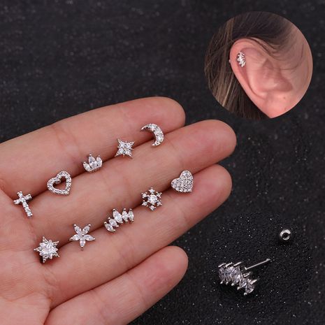 Hot-saling Zircon Cross Ear Bone Piercing Screw Crown Earrings Wholesale's discount tags