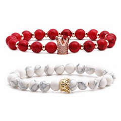 Hot-Selling White Pine Red Türkis Matt Schwarz Stein Krone Paar Kupfer Perle Perlen Armband