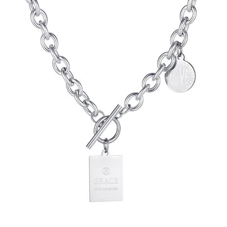 classic buckle square brand disc ladies titanium steel necklace wholesale's discount tags