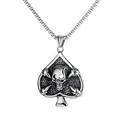 hot selling retro playing cards spades skull men's titanium steel necklace