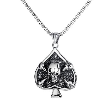 hot selling retro playing cards spades skull men's titanium steel necklace  NHOP264114's discount tags