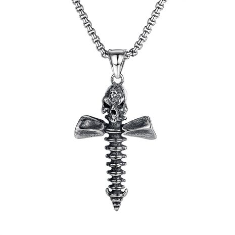 classic creative skull screw pattern cross pendant men's titanium steel necklace wholesale's discount tags