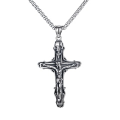 retro simple twist-shaped cylindrical cross pendant men's titanium steel necklace wholesale