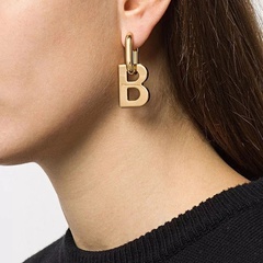 gold finish brass retro B letter pendant hoop earrings wholesale