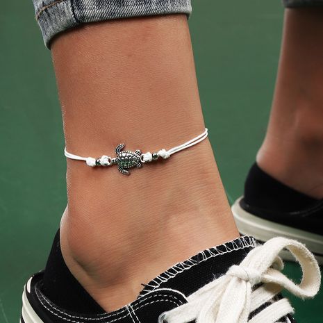 Mode nouvelle corde de cire rétro ancien bracelet de cheville en alliage de style de plage de tortue d'argent's discount tags