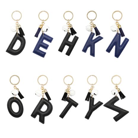 hot sale PU leather English alphabet keychain pendant alloy color small bells flannel tassel accessories's discount tags