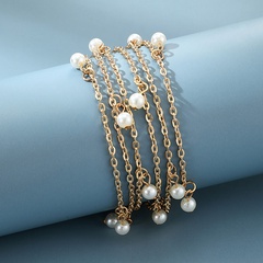 new fashion simple hollow versatile multi-layer pearl alloy pendant bracelet for women
