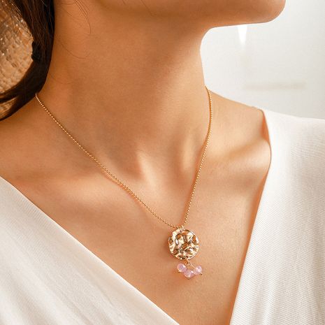 disque de mode collier en cristal rose créatif cent chaîne de perles rondes chaîne courte de la clavicule's discount tags