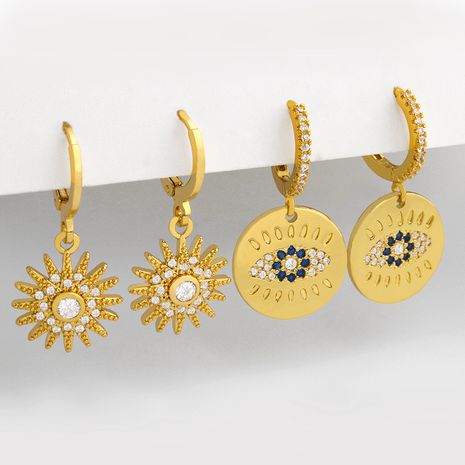 Fashion new sun flower inlaid zircon copper earrings for women wholesale's discount tags