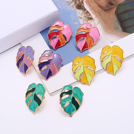 exaggerated hollow leaf alloy drop oil retro earrings wholesale's discount tags